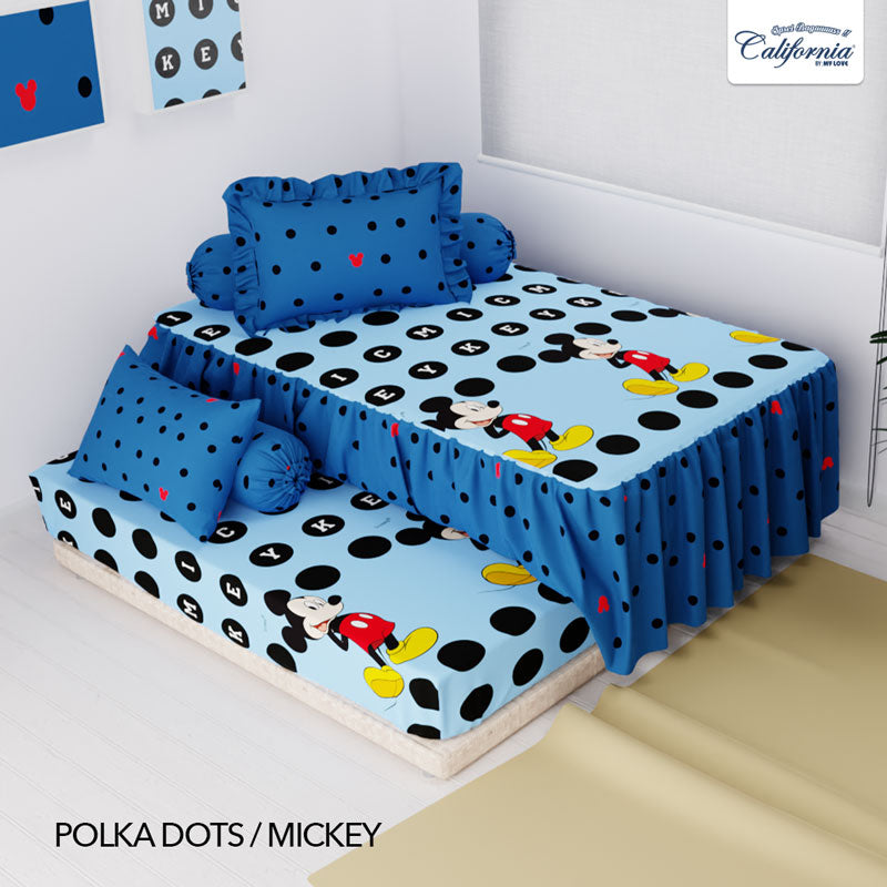 Sprei California Single Duo - Polka Dots/ Mickey - My Love Bedcover